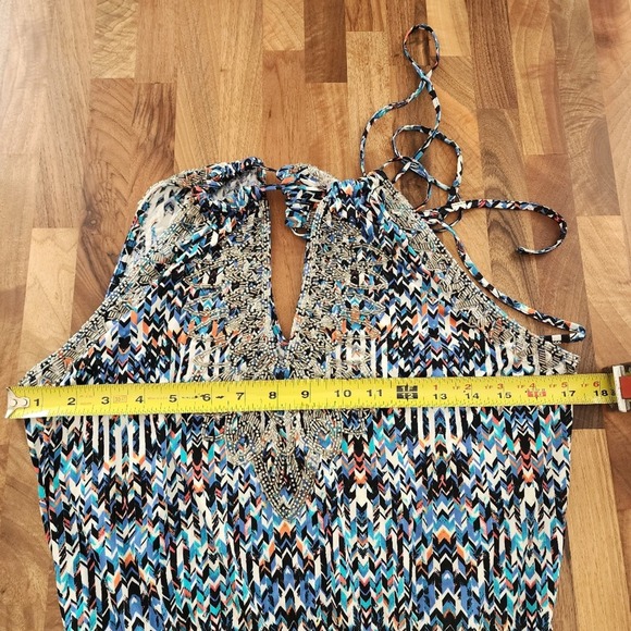 PARKER Madera Paint Beaded Halter Dress Size Small‎ - Picture 9 of 12